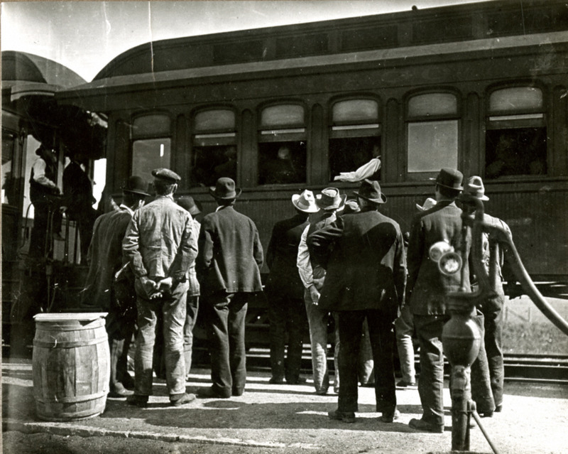 On back of photograph: An overflow meeting of the corn train 1905.