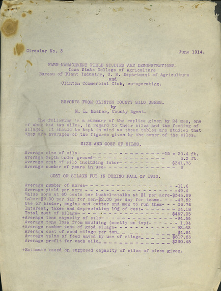 A questionnaire and the results from 31 silo users in Clinton County. Details common silo usage and problems, including general conclusions drawn from the results.