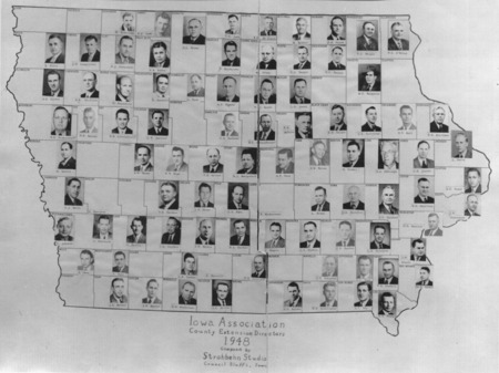 A map showing the extension directors for each county in Iowa.