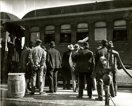 On back of photograph: An overflow meeting of the corn train 1905.