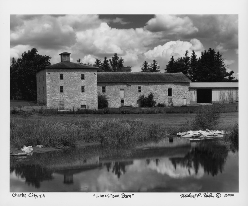 Photograph of a barn taken in Charles City, Iowa, entitled "Limestone Barn."