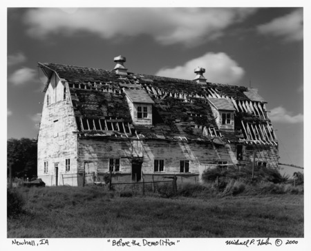 Photograph of a barn taken in Newhall, Iowa, entitled "Before the Demolition."