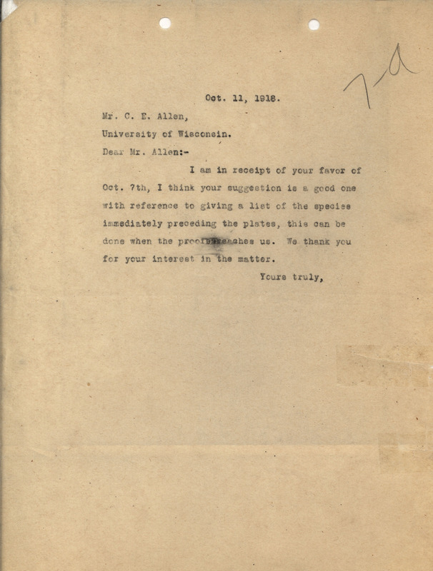 Letter from Louis Hermann Pammel to C. E. Allen, concerning the publication of a paper by Ada Hayden.