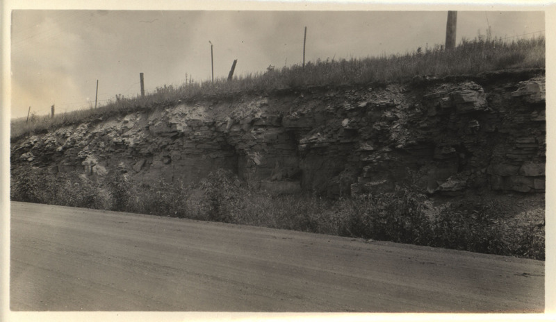 Photograph of an outcrop of limestone in the Iowan drift, around Mitchell County near St. Ansgar.