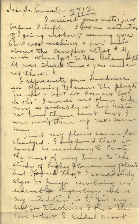 Letter from Ada Hayden to Louis Hermann Pammel thanking him for his work at Iowa State College.