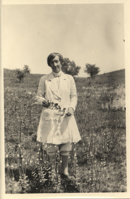 Photograph of Ada Hayden in the Iowa State University pasture in 1926.
