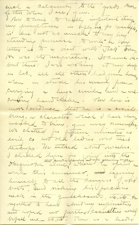 Letter from Emmeline Moore, Sage Cottage. Emmeline writes about students in the lab, professors, and a meeting with "Jack" .