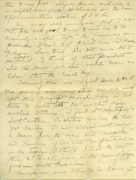 Emmeline Moore, Vassar College, Department of Biology letter to Hortense Butler. Emmeline is writing about her dorm room, furnishings and adjustment to Vassar College. She mentions that the Bureau of Fisheries will be publishing her paper.