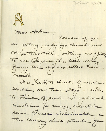 Letter from Alice Noyes to Hortense Butler. Alice is taking the summer off and relates news about their colleagues. She expresses concern about the war and a colleague who is visiting Paris.