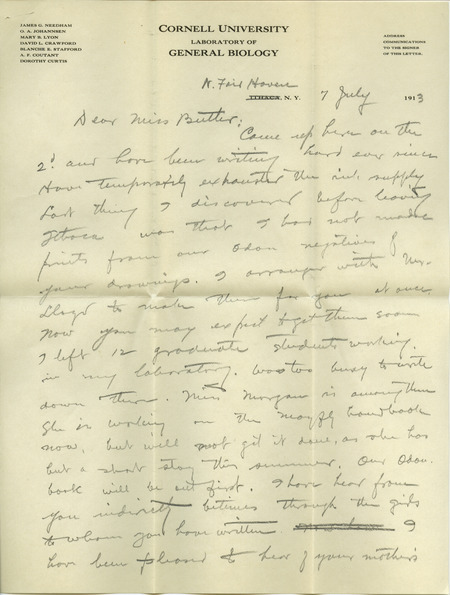 Handwritten letter from James G. Needham to Hortense Butler Heywood.