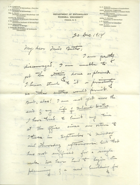 Handwritten letter from James G. Needham to Hortense Butler Heywood.