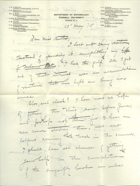 Handwritten letter from James G. Needham to Hortense Butler Heywood.