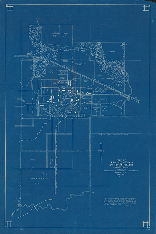 Map of the Iowa State College campus and farms compiled by the Department of Agricultural Engineering.