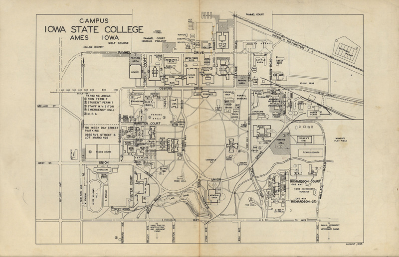 Map of Iowa State College camps, including parking regulations from 1955.