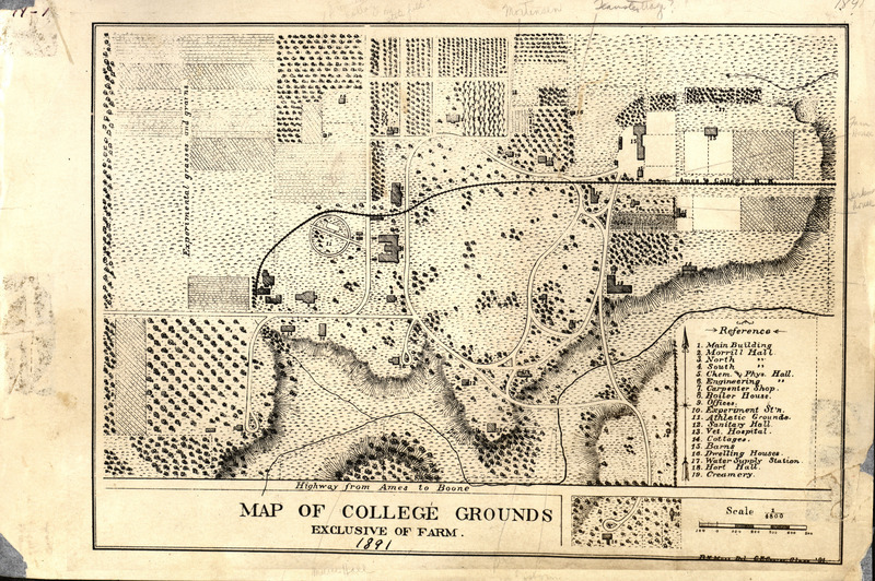 Map from 1891 of the college grounds of Iowa State College.