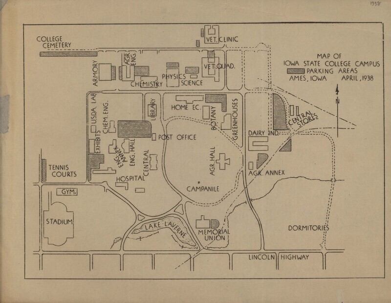 Map from 1938 of Iowa State College campus.