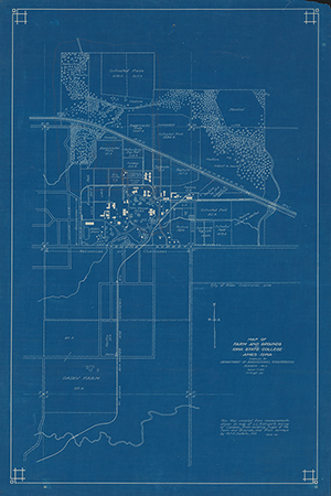 Map of the Iowa State College campus and farms compiled by the Department of Agricultural Engineering.