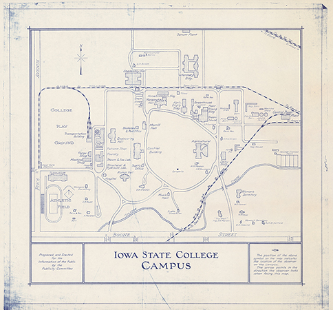 Map of the Iowa State College campus prepared by the Publicity Committee.