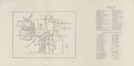 Map of the Iowa State College campus and surrounding area from 1920, including building legend.
