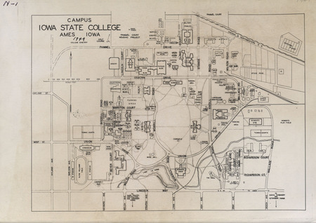 Map of Iowa State College campus in Ames, Iowa from 1949.