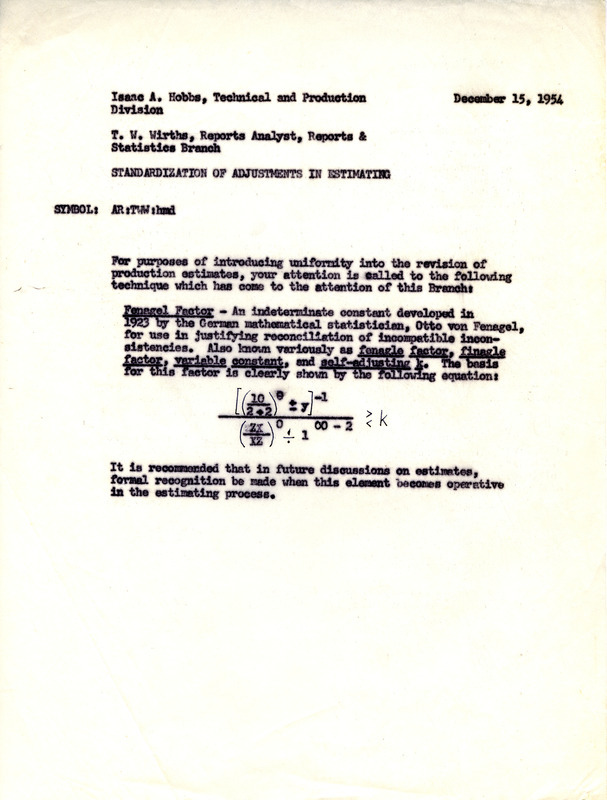 Annotation: Memorandum by Isaac A. Hobbs, Technical and Production Division, and T. W. Wirths, Reports Analyst, Reports & Statistics Branch.