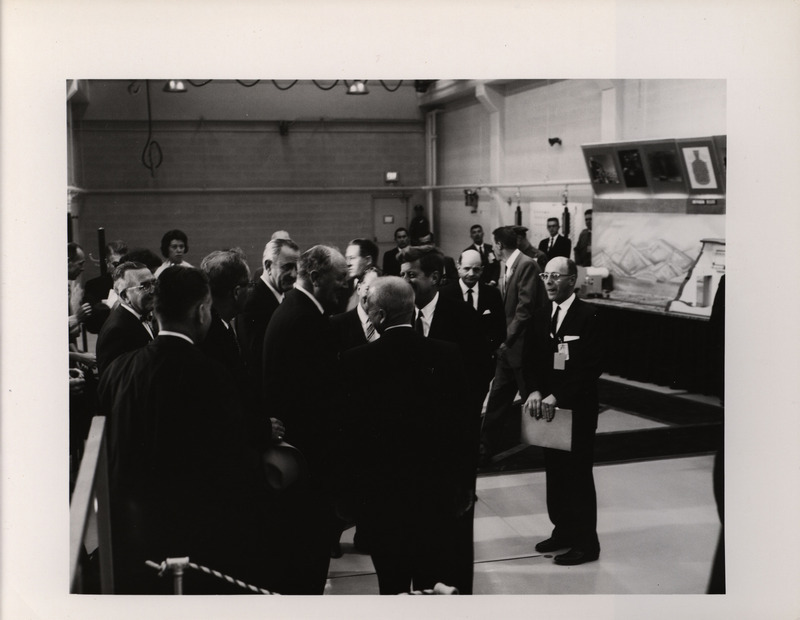 Photograph of President John F. Kennedy and others during his 1962 visit to Los Alamos National Laboratory