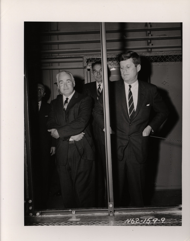 Photograph of President John F. Kennedy and others during his 1962 visit to Los Alamos National Laboratory
