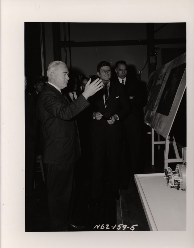 Photograph of President John F. Kennedy and others during his 1962 visit to Los Alamos National Laboratory