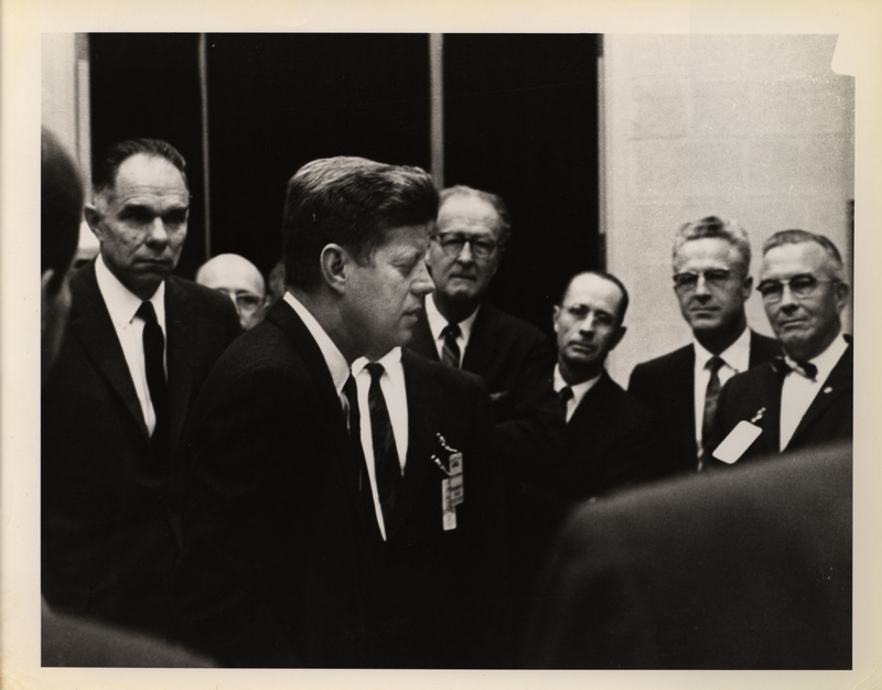 Photograph of President John F. Kennedy and others during his 1962 visit to Los Alamos National Laboratory