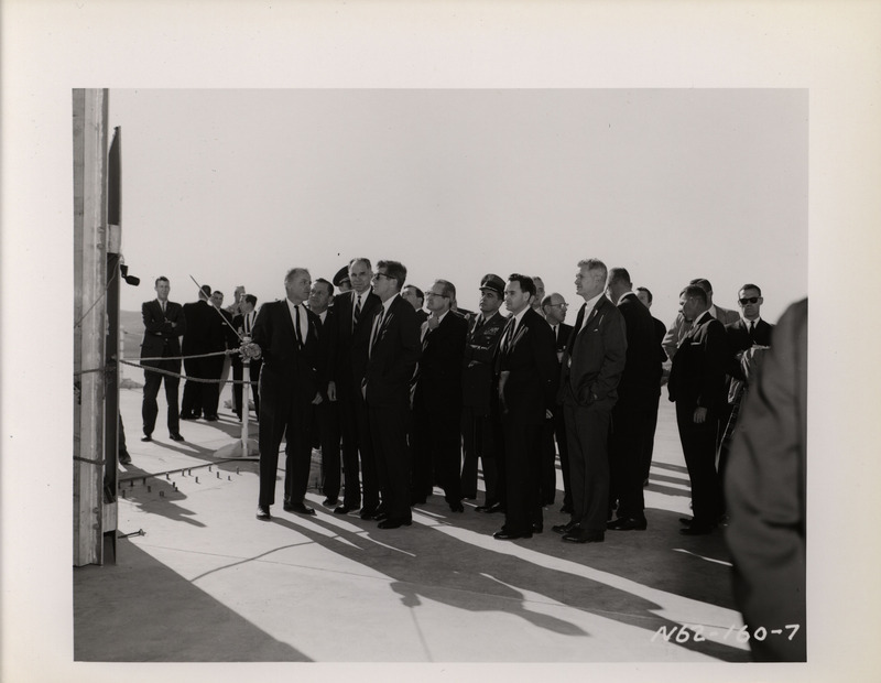 Photograph of President John F. Kennedy and others during his 1962 visit to Los Alamos National Laboratory