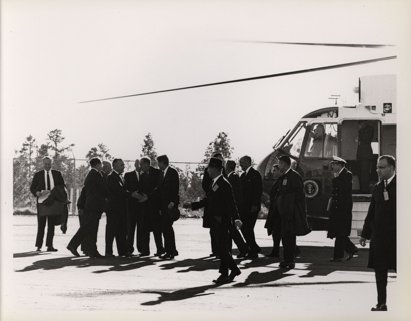 Photograph of President John F. Kennedy and others during his 1962 visit to Los Alamos National Laboratory