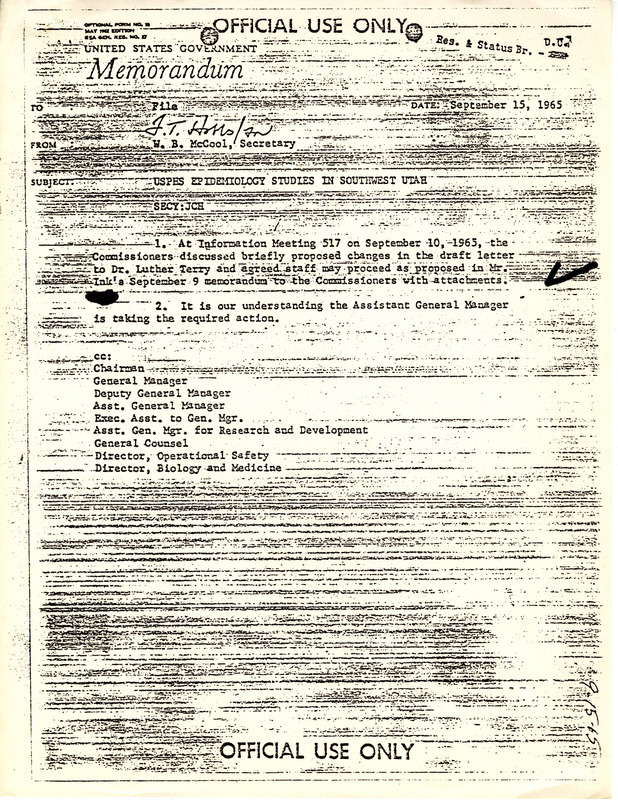 Annotation: "USPHS epidemiology studies in southwest Utah"