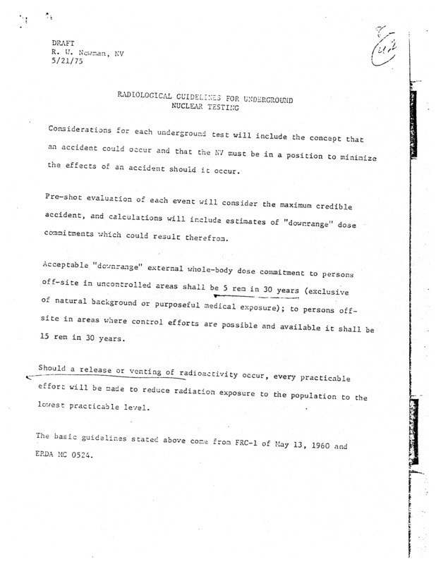 Annotation: "Draft;R. W. Newman, NV;5/21/75"