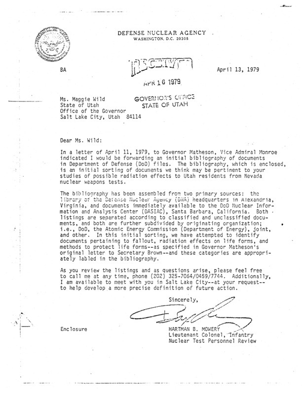 Hartman B. Mowery letter to Maggie Wild, April 13, 1979