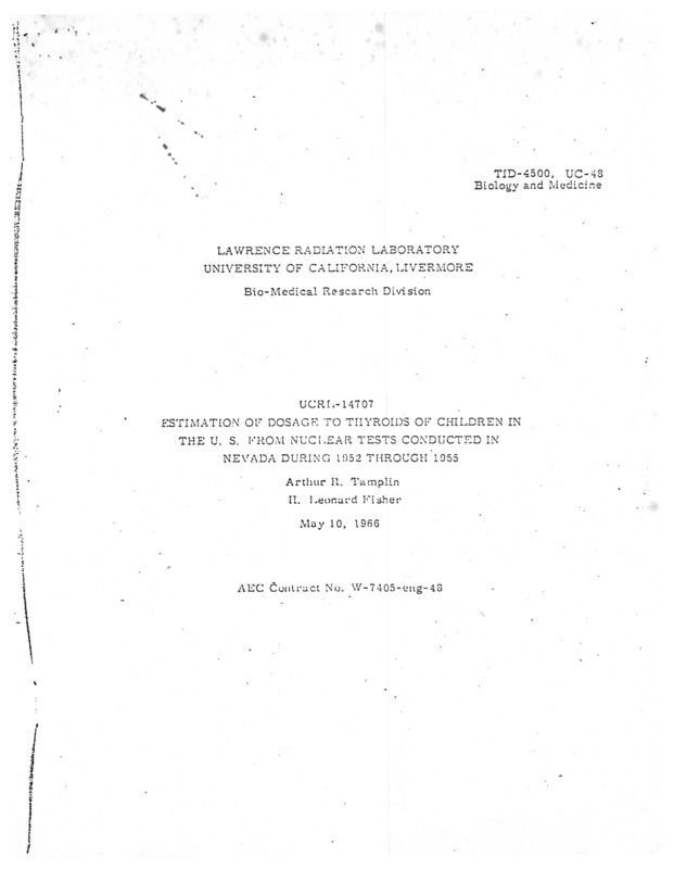 Estimation of dosage to thyroids of children in the U.S. from nuclear tests conducted in Nevada during 1952 through 1955