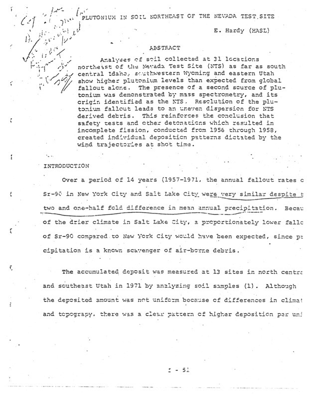 Plutonium in soil northeast of the Nevada test site