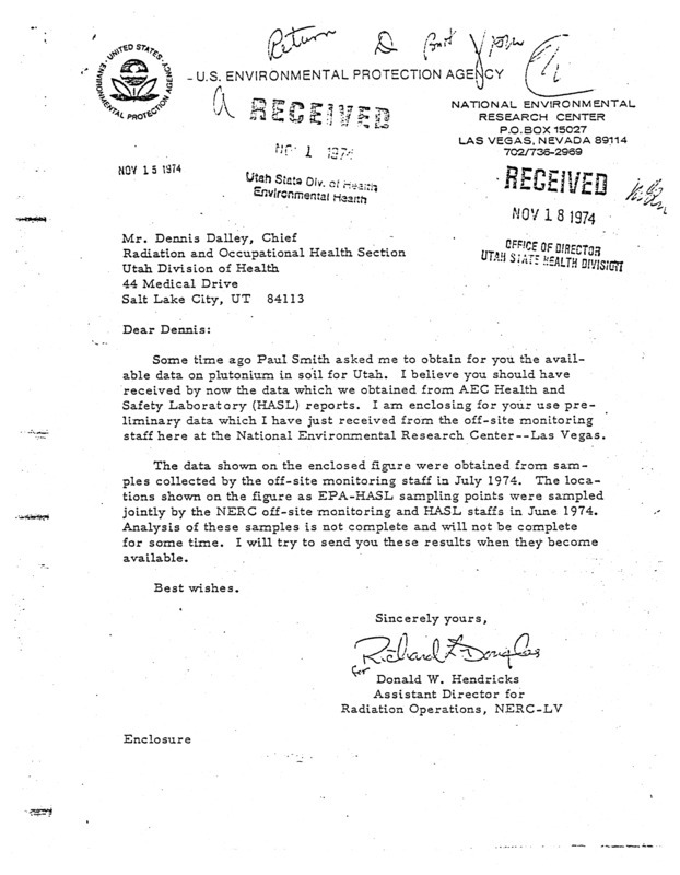 Donald W. Hendricks letter to Dennis Dalley, Nov 15, 1974
