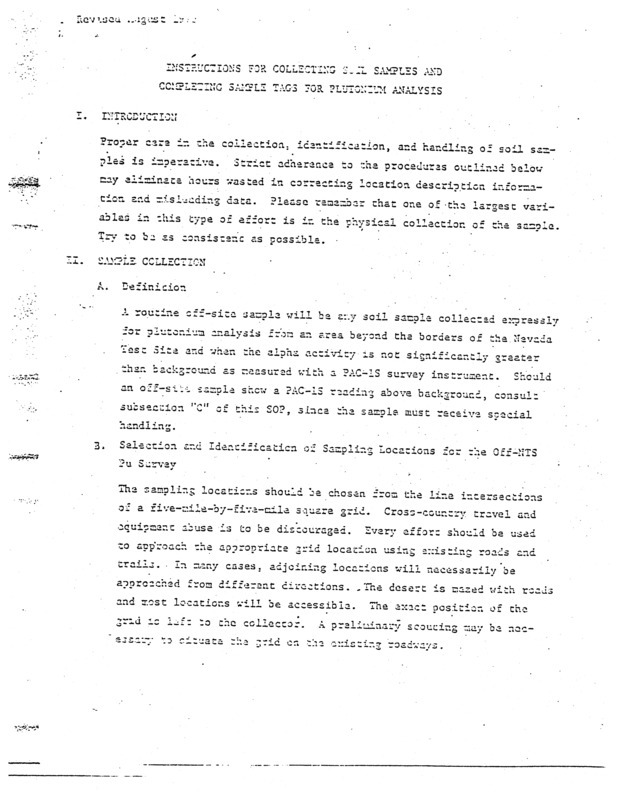 Instructions for collecting soil samples and completing sample tags for plutonium analysis