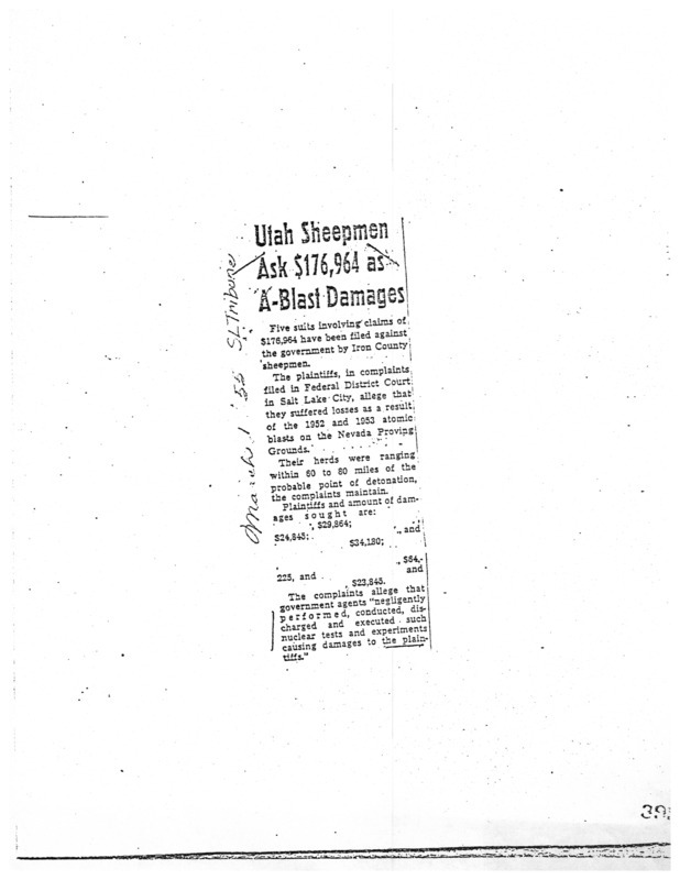 Utah sheepmen ask $176,964 as A-blast damages