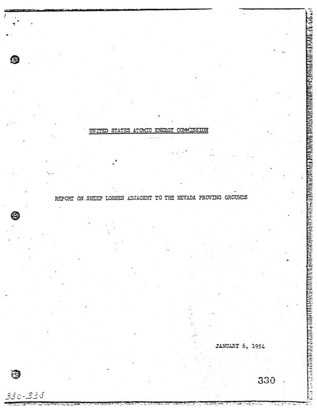 United States Atomic Energy Commission report on sheep losses adjacent to the Nevada proving grounds