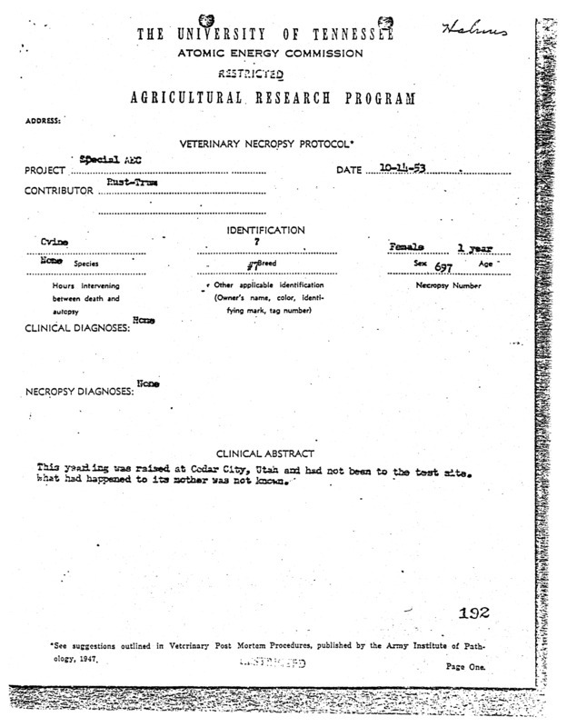 University of Tennessee Agricultural Research Program veterinary necropsy protocols