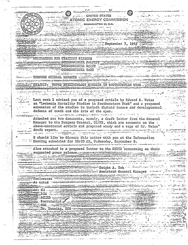 Annotation: Subject: USPHS [United States Public Health Service] epidemiology studies in southern Utah