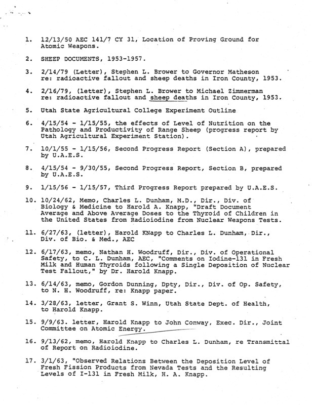 List of correspondence and reports