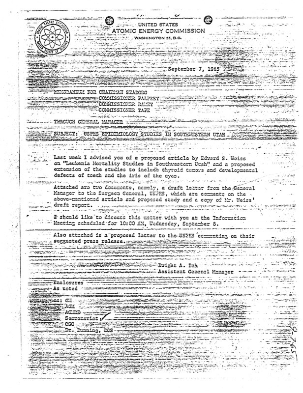 Annotation: Subject: USPHS [United States Public Health Service] epidemiology studies in southern Utah