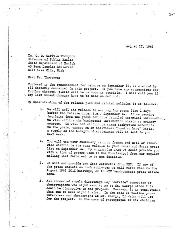 Judson Hardy letter to C. D. Carlyle Thompson, August 27, 1965