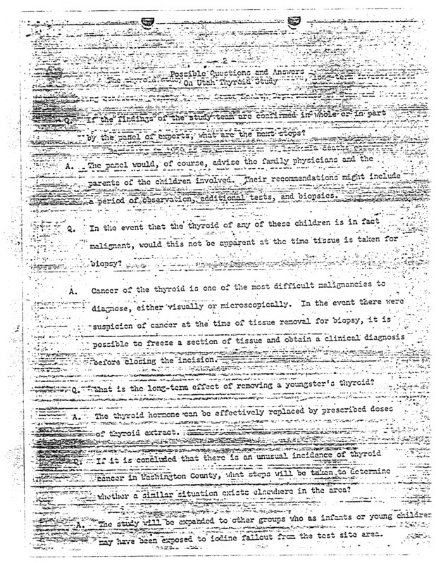 Possible questions and answers on Utah thyroid study