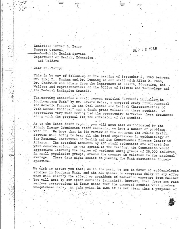 Dwight A. Ink letter to Luther L. Terry, September 10, 1965