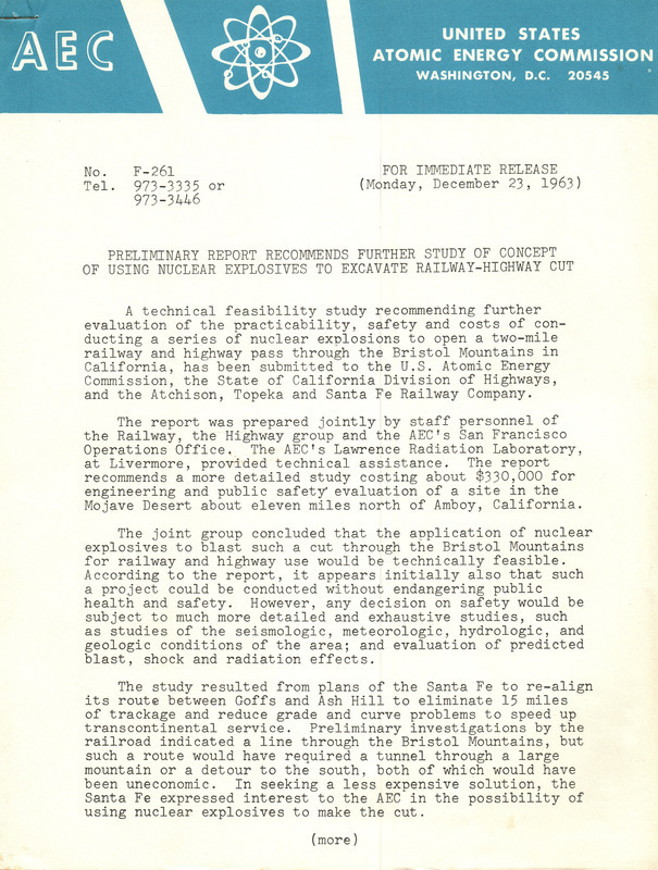 Annotation: No. F-261. For immediate release. Monday, December 23, 1963