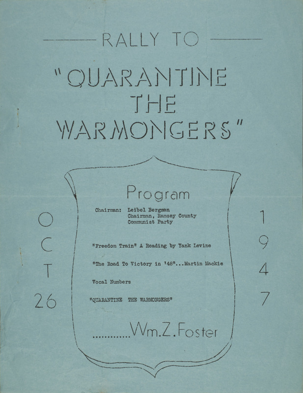 Rally to quarantine the warmongers booklet, October 26, 1947
