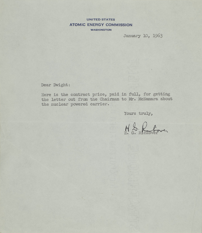 H. G. Rickover letter to Dwight Ink, January 10, 1963